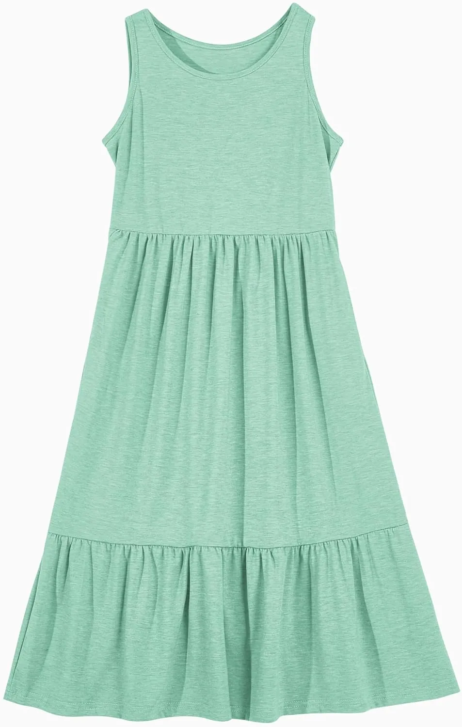 Batermoon Girls Summer Dress Sleeveless Flowy Tiered Casual Long Maxi Dress with Pockets