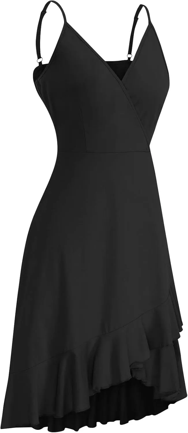 BAXLIMEK Party Dresses for Women,2025 Spring Summer Elegant V Neck Spaghetti Strap Sundress Flowy Ruched Ruffle Mini Dress