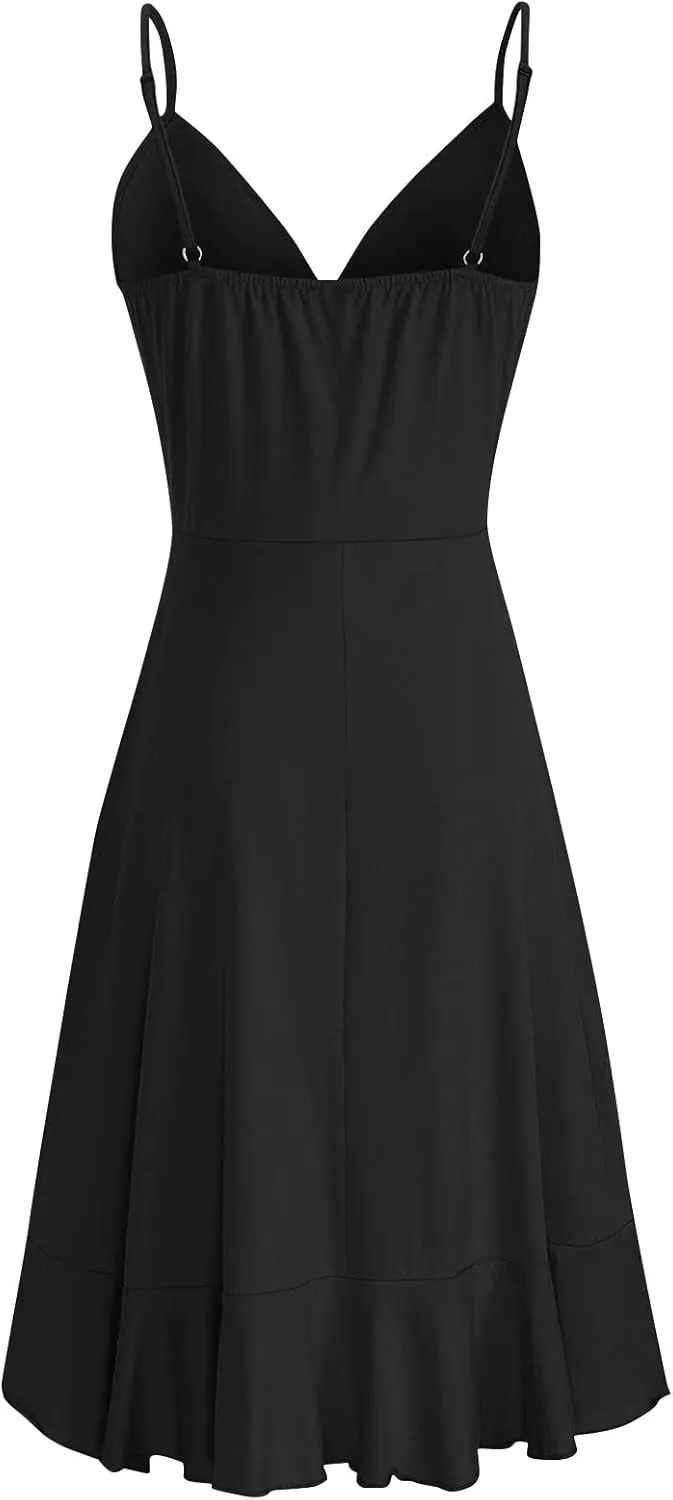 BAXLIMEK Party Dresses for Women,2025 Spring Summer Elegant V Neck Spaghetti Strap Sundress Flowy Ruched Ruffle Mini Dress