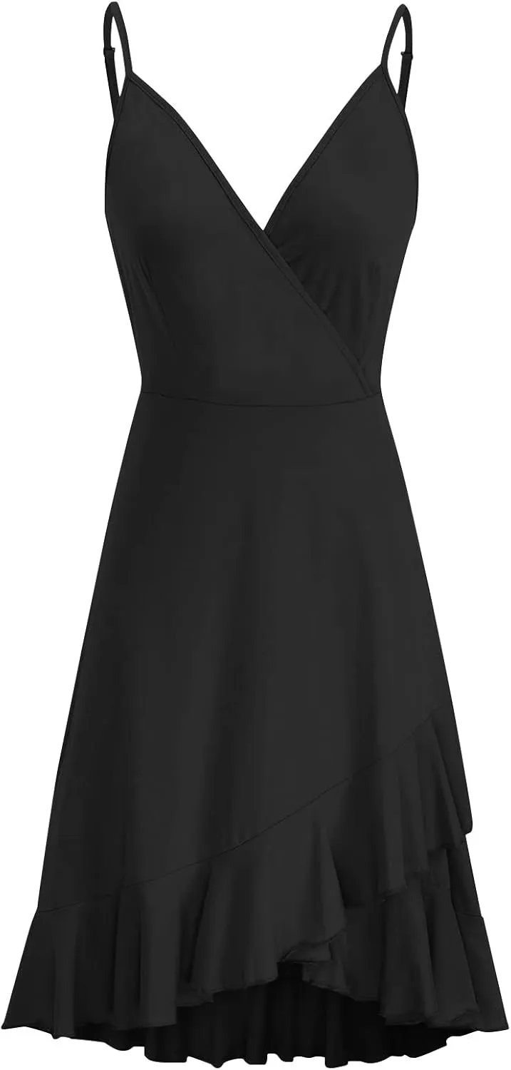 BAXLIMEK Party Dresses for Women,2025 Spring Summer Elegant V Neck Spaghetti Strap Sundress Flowy Ruched Ruffle Mini Dress