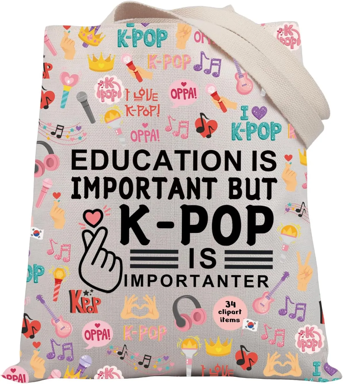 BDPWSS K-pop Tote Bag Korean Drama Lover Gift Education Is Important But K-pop Is Importanter Travel Pouch For Kpop Fans
