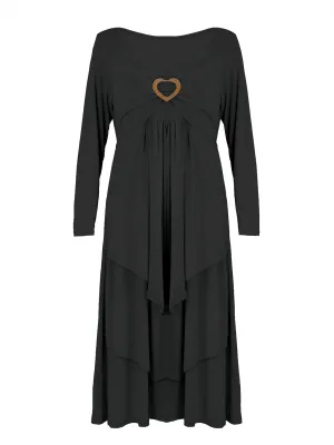 Bengbobar Womens Fall Crewneck Long Sleeve Dress Casual Cute Heart Tiered Swing Ruffle A Line Flowy Maxi Dresses with Pockets