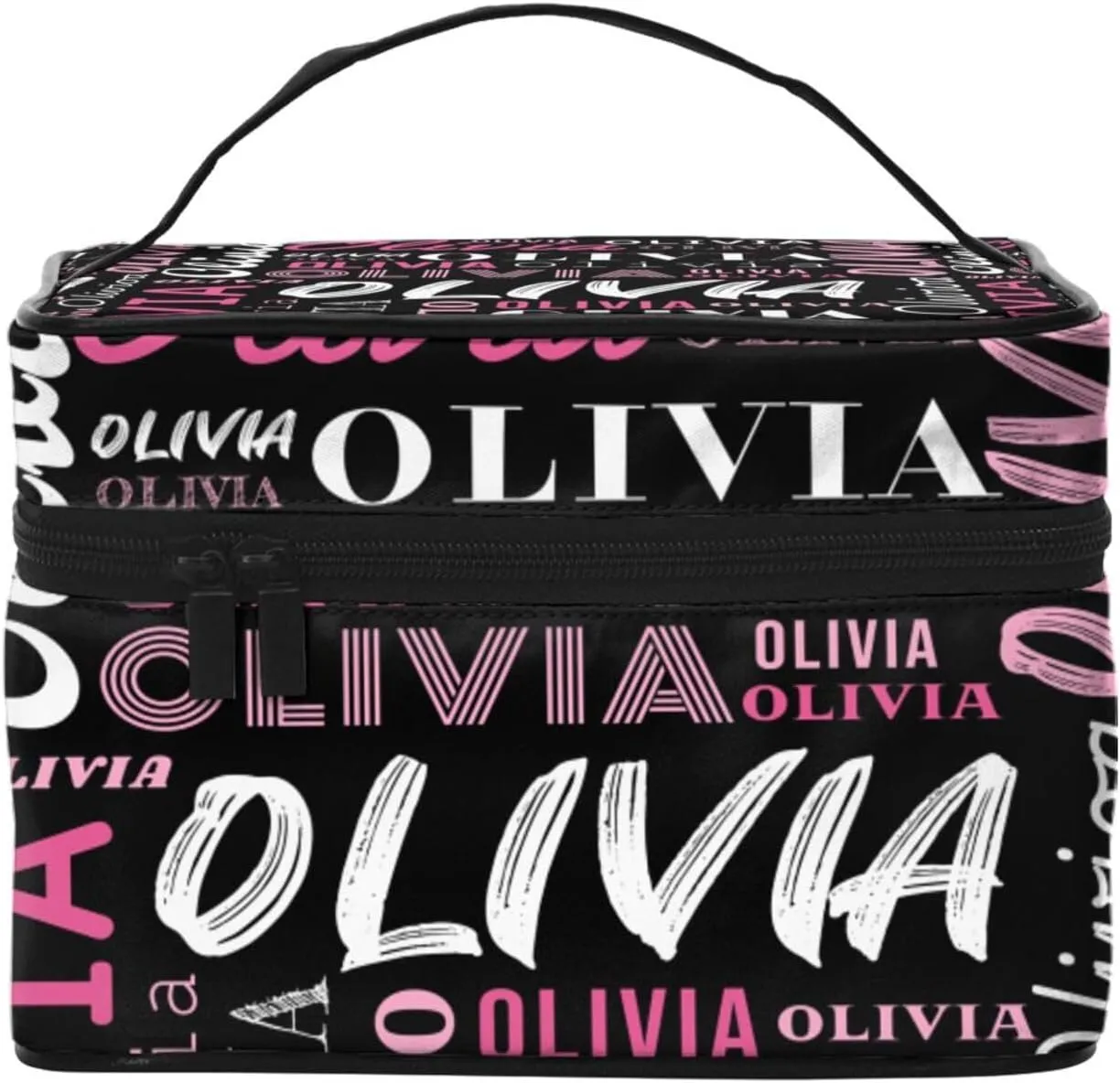 Black Custom Makeup Bag with Name Personalized Photo Logo Text Cosmetic Case Customized Name Travel Make Up Toiletry Bags with Handles Unique Gifts for Women Bridesmaid Sister