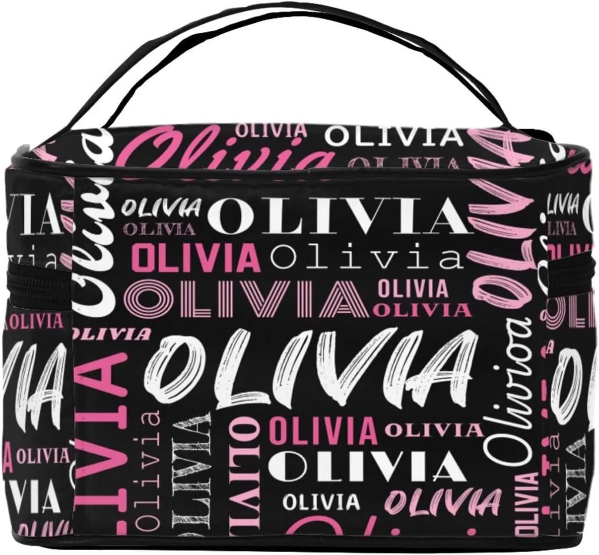 Black Custom Makeup Bag with Name Personalized Photo Logo Text Cosmetic Case Customized Name Travel Make Up Toiletry Bags with Handles Unique Gifts for Women Bridesmaid Sister