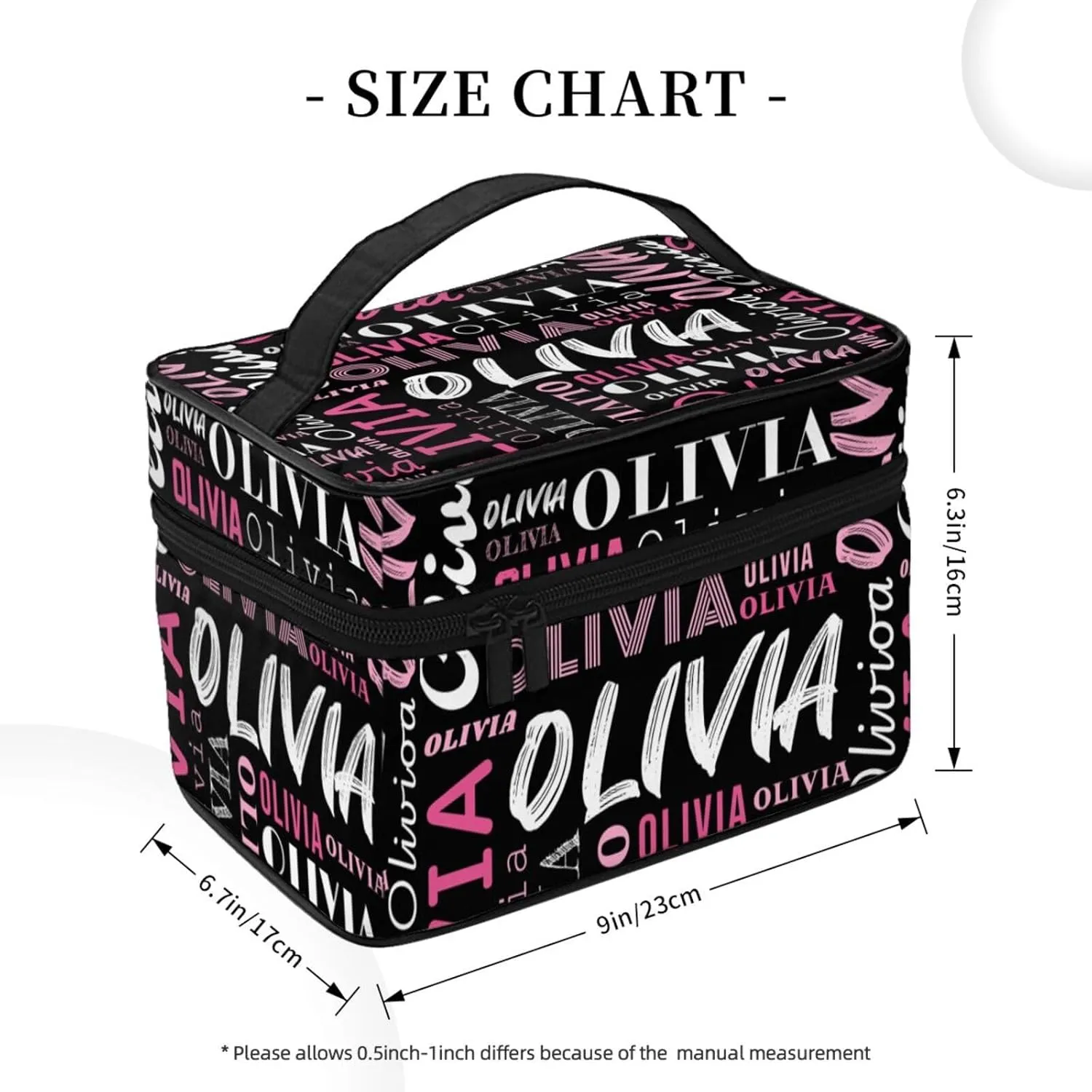 Black Custom Makeup Bag with Name Personalized Photo Logo Text Cosmetic Case Customized Name Travel Make Up Toiletry Bags with Handles Unique Gifts for Women Bridesmaid Sister
