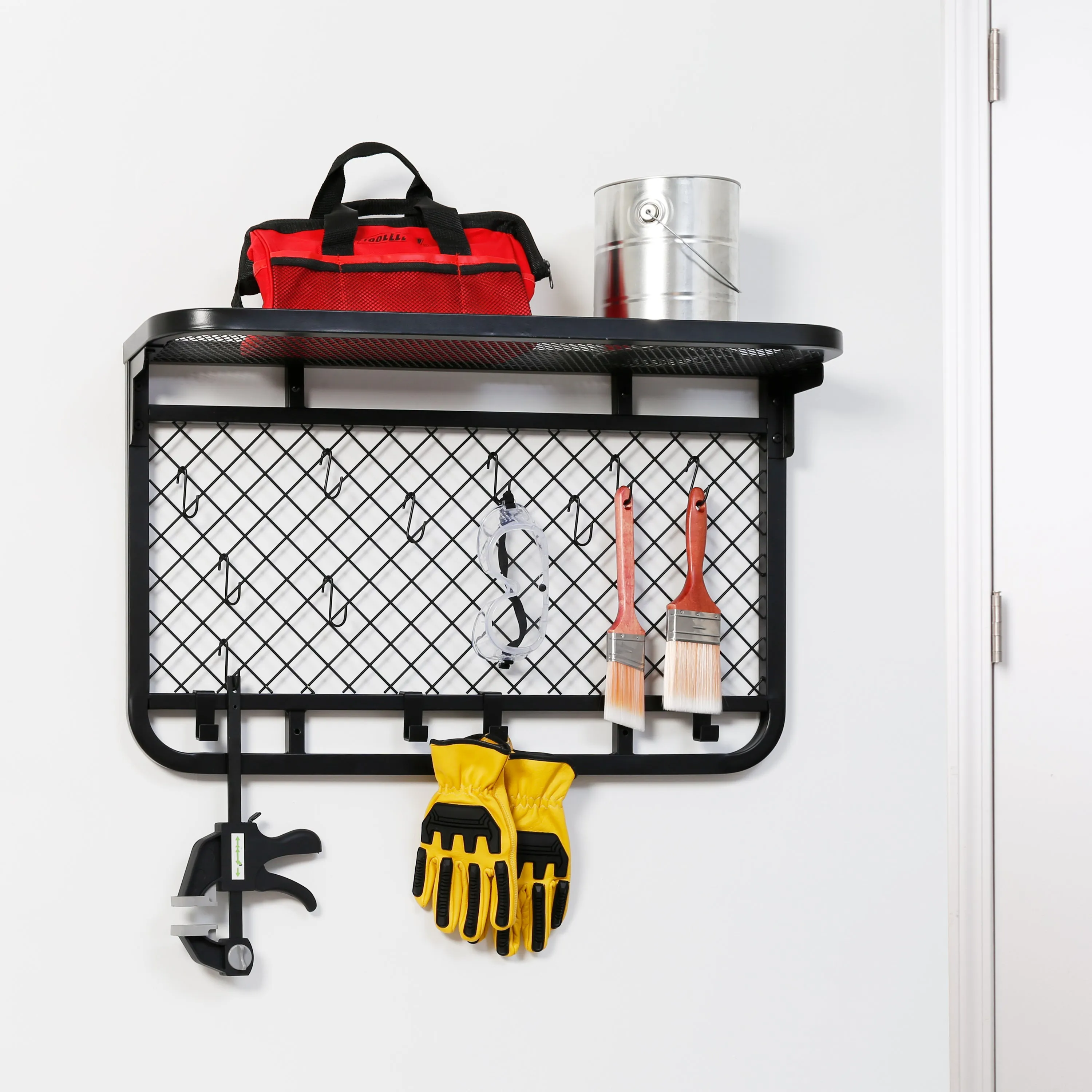 Black Steel Garage Grid Wall Shelf