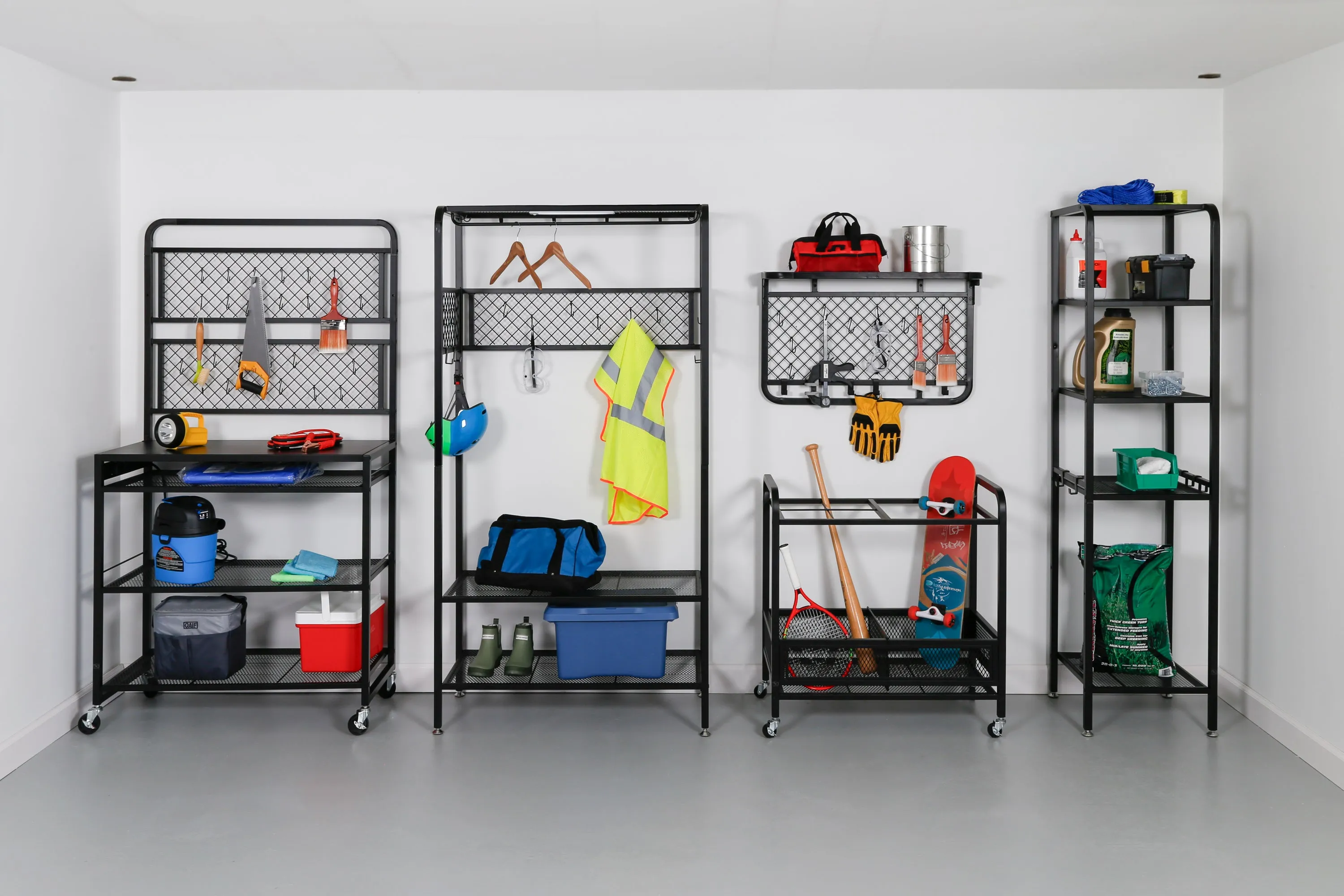 Black Steel Garage Grid Wall Shelf