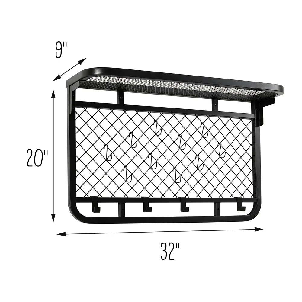 Black Steel Garage Grid Wall Shelf