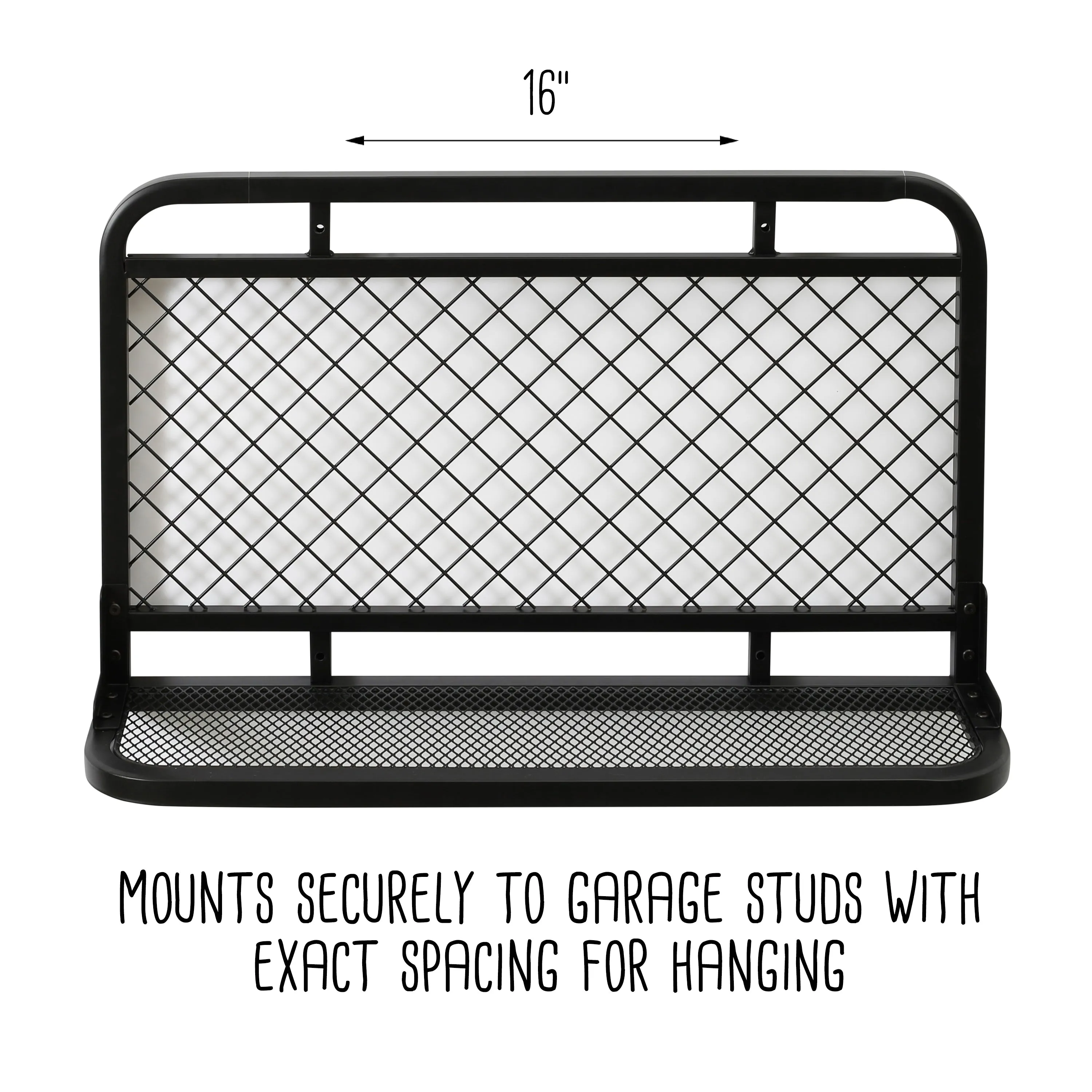 Black Steel Garage Grid Wall Shelf