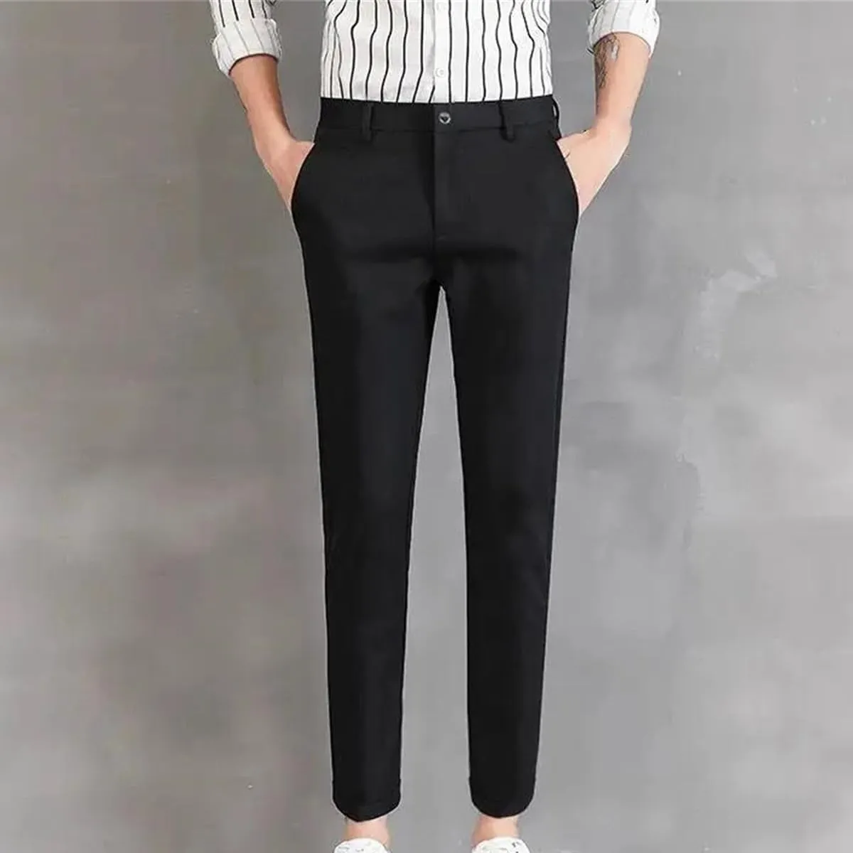 Black Suit Pants Men Style Cropped Harem Pants Slim Fit Thin Skinny Trousers Loose Business Casual Dress Pants