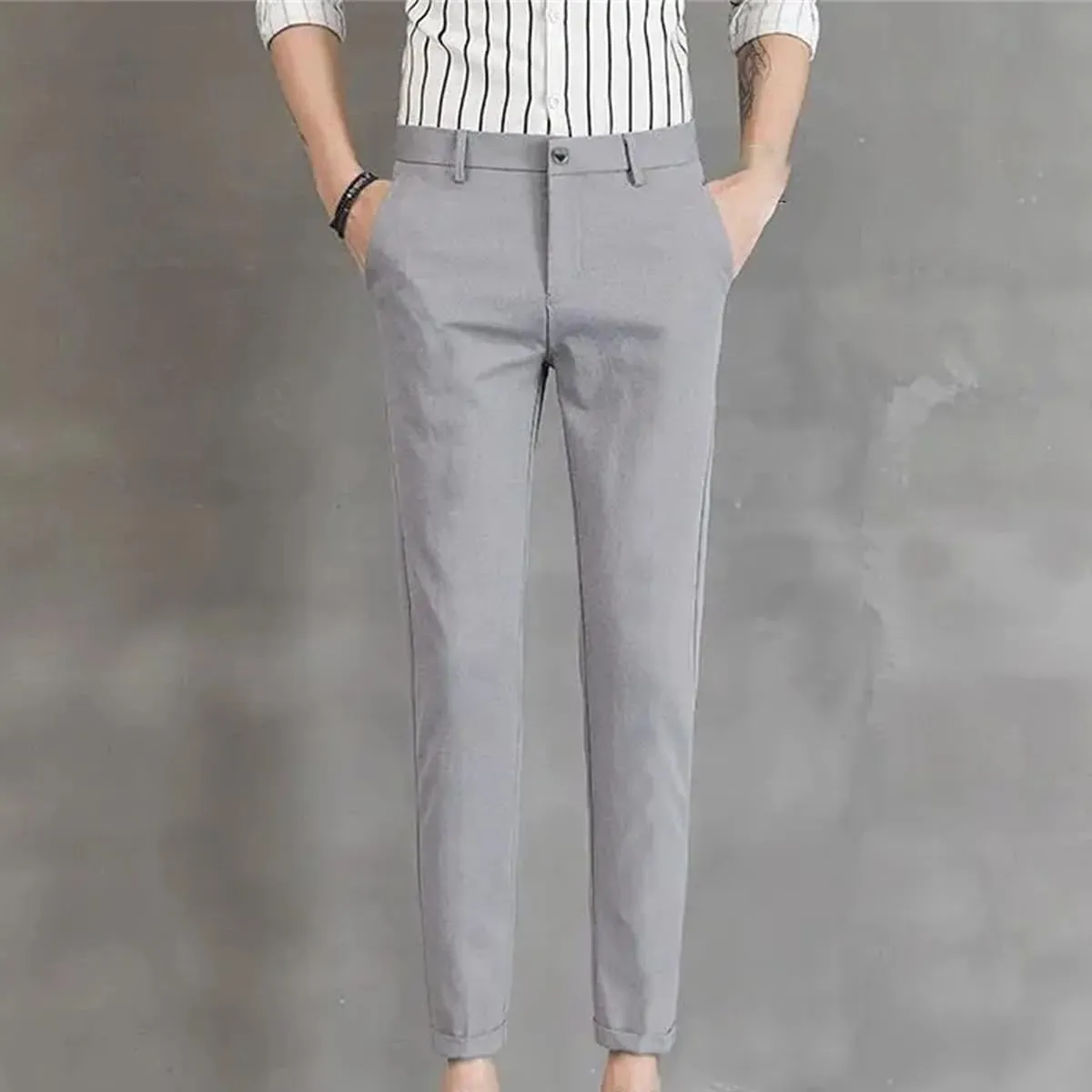 Black Suit Pants Men Style Cropped Harem Pants Slim Fit Thin Skinny Trousers Loose Business Casual Dress Pants