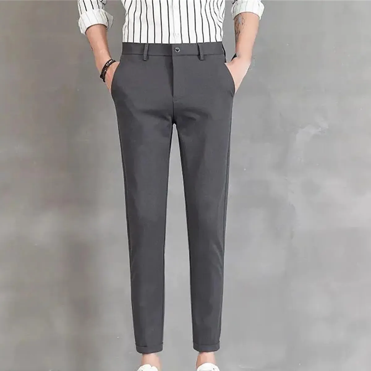 Black Suit Pants Men Style Cropped Harem Pants Slim Fit Thin Skinny Trousers Loose Business Casual Dress Pants