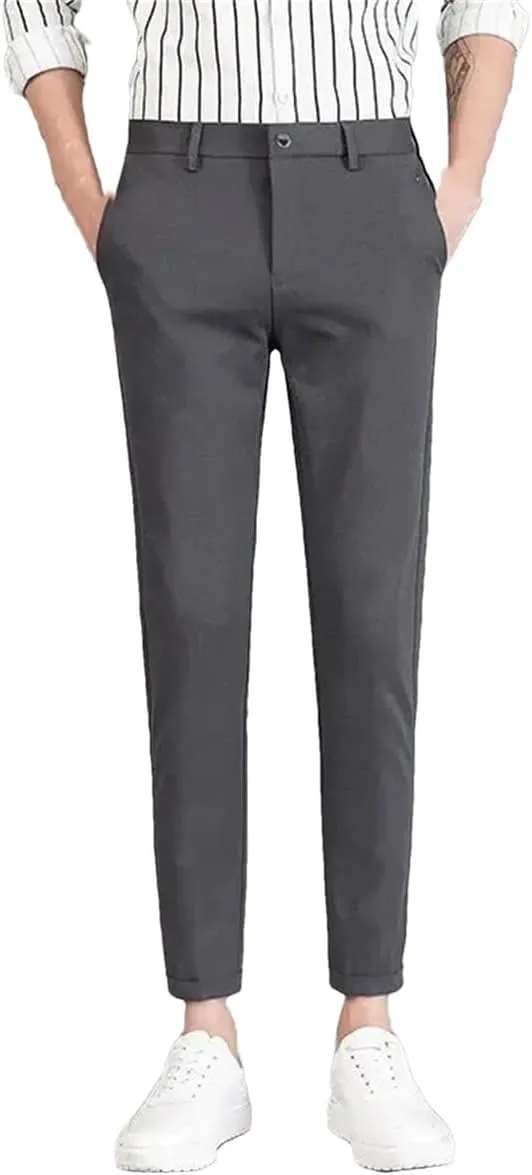 Black Suit Pants Men Style Cropped Harem Pants Slim Fit Thin Skinny Trousers Loose Business Casual Dress Pants