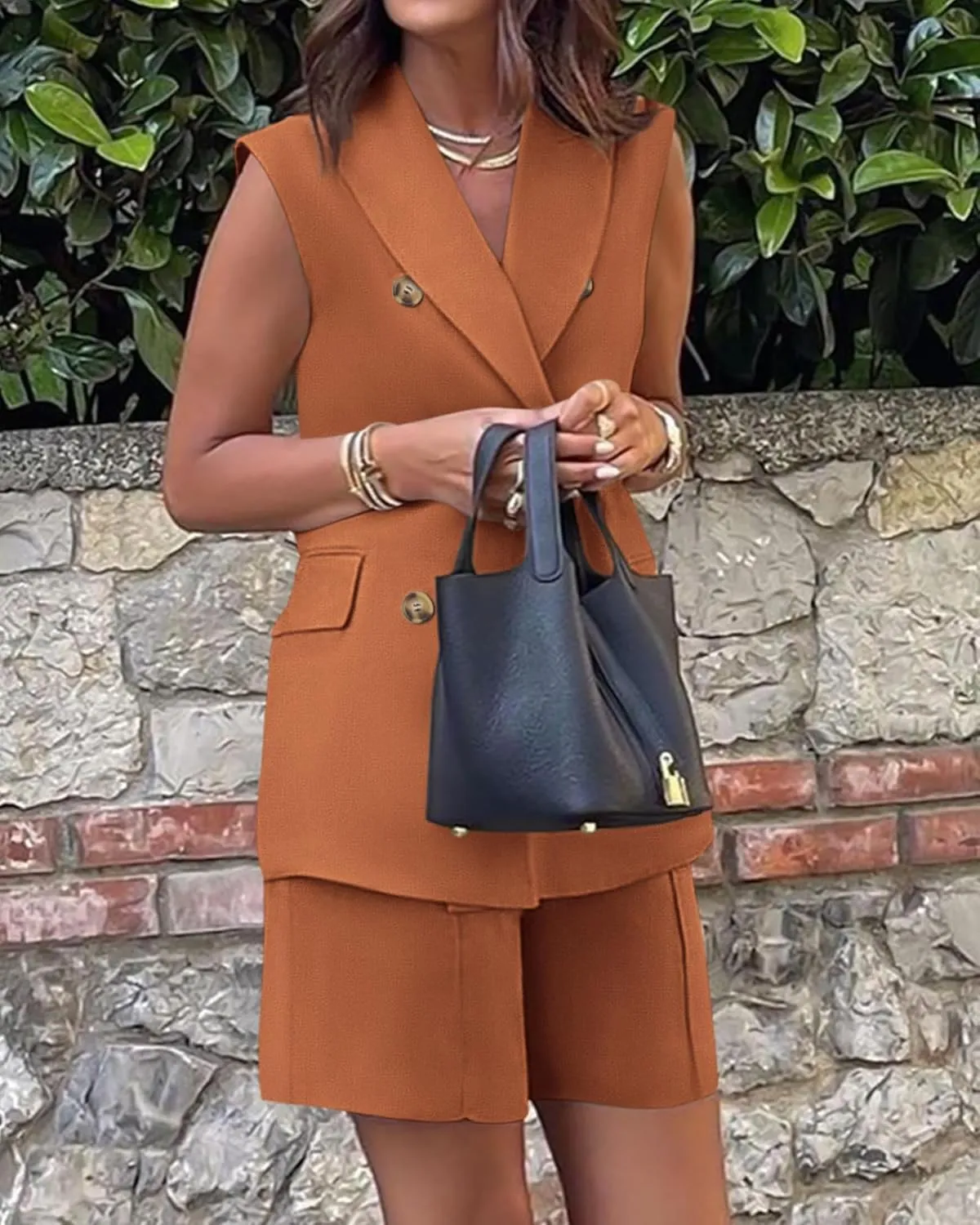 Blazer Sets Women 2 Piece Outfits Work Office Business Casual Shorts and Sleeveless V Neck Button Down Blazers Vest