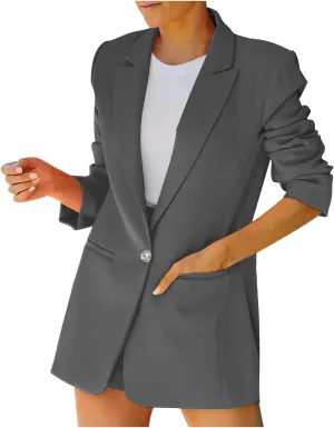 Blazers for Women Fashion Slim Fit Jacket Notch Lapel Button Long Sleeve Suit Fashion Work 0ffice Open Front Outwear