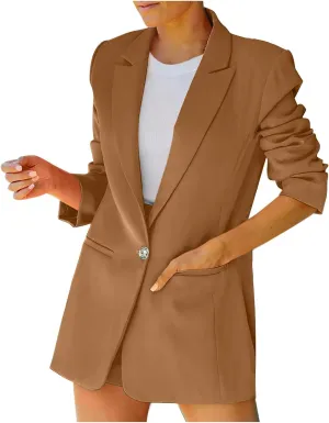 Blazers for Women Fashion Slim Fit Jacket Notch Lapel Button Long Sleeve Suit Fashion Work 0ffice Open Front Outwear