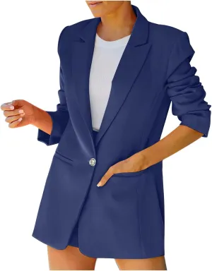 Blazers for Women Fashion Slim Fit Jacket Notch Lapel Button Long Sleeve Suit Fashion Work 0ffice Open Front Outwear