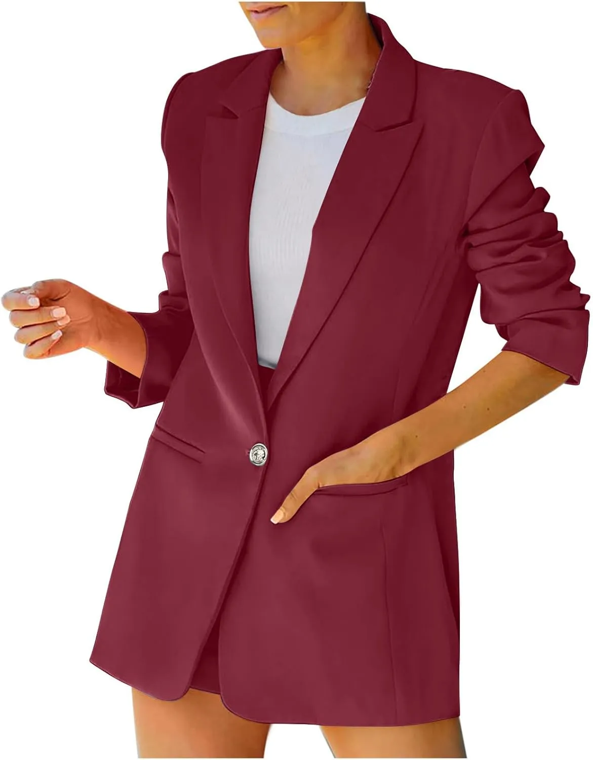 Blazers for Women Fashion Slim Fit Jacket Notch Lapel Button Long Sleeve Suit Fashion Work 0ffice Open Front Outwear