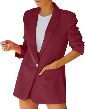 Blazers for Women Fashion Slim Fit Jacket Notch Lapel Button Long Sleeve Suit Fashion Work 0ffice Open Front Outwear