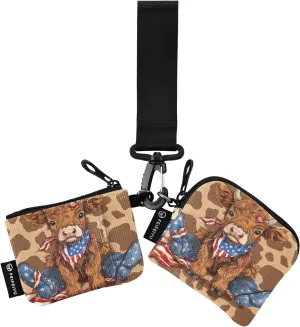 Bolaz Mini Zip Around Wristlet Wallet for WomenDetachable Dual Pouch Card Wallet for Sports Outdoor Men Travel-Highland Cow Wearing Cowboy Boots