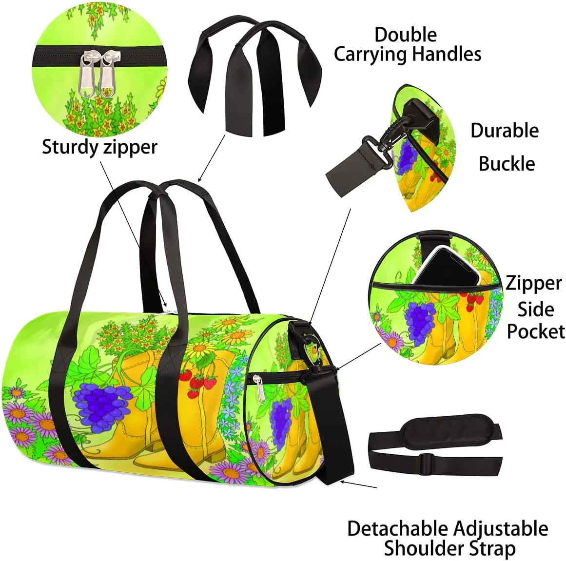 Boots Sunflower Strawberry Gym Bag Small Gym Duffel Bags for Men Women Overnight Weekender Bag Lightweight Sport Duffle Bag Carry On Gymbag