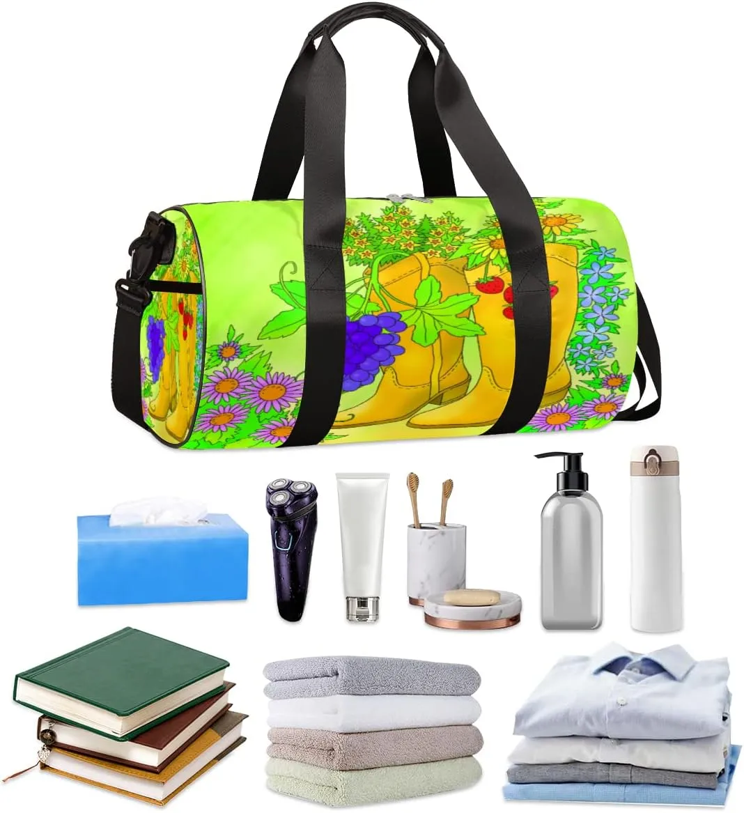 Boots Sunflower Strawberry Gym Bag Small Gym Duffel Bags for Men Women Overnight Weekender Bag Lightweight Sport Duffle Bag Carry On Gymbag