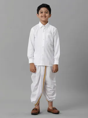 Boys Cotton White Full Sleeves Shirt Panchakacham Combo