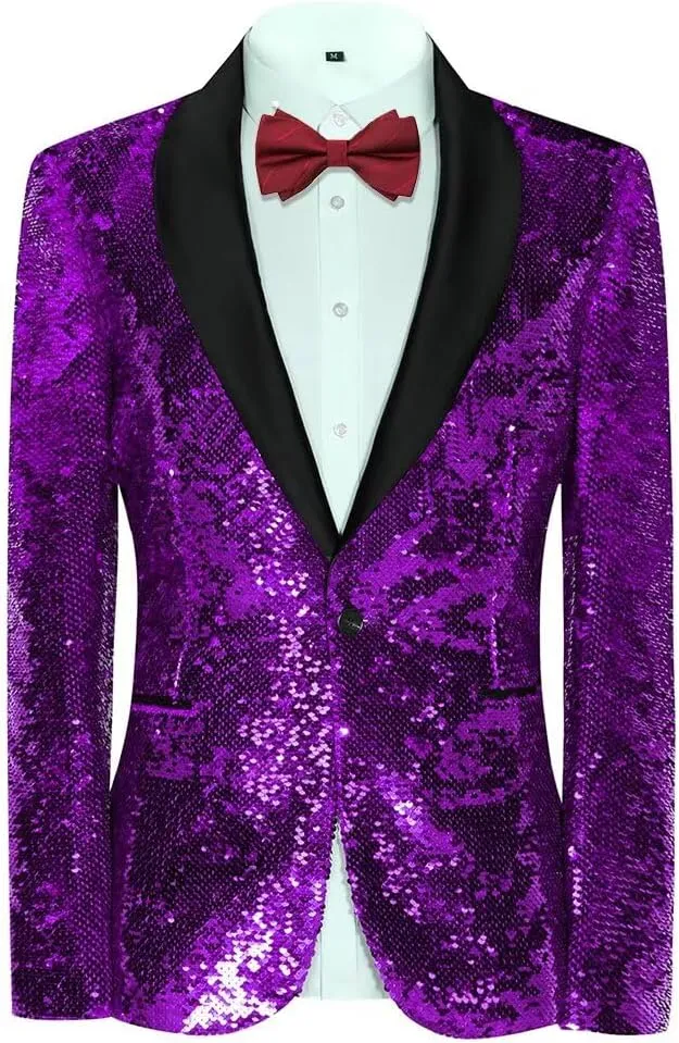 Boys Sequin Blazer Glitter Suit Jackets for Prom Party Costume Shawl Collar Boys Tuxedo Coats Size 2-20