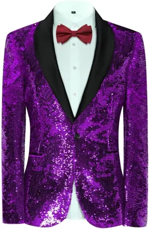 Boys Sequin Blazer Glitter Suit Jackets for Prom Party Costume Shawl Collar Boys Tuxedo Coats Size 2-20