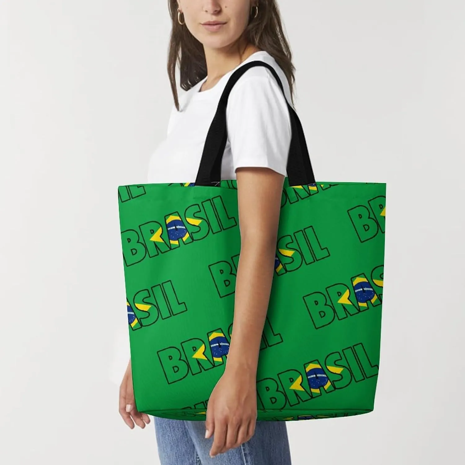 Brazil Flag Brazilian Shopping Bag Mans Woman Reusable Tote Bags Travel Totes Foldable Shoulder Bags