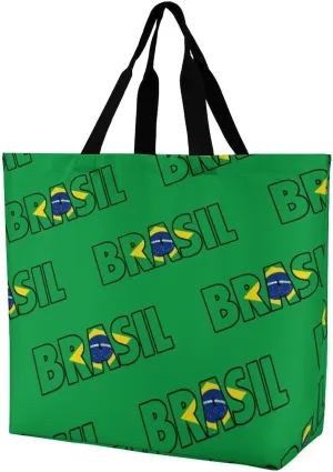Brazil Flag Brazilian Shopping Bag Mans Woman Reusable Tote Bags Travel Totes Foldable Shoulder Bags