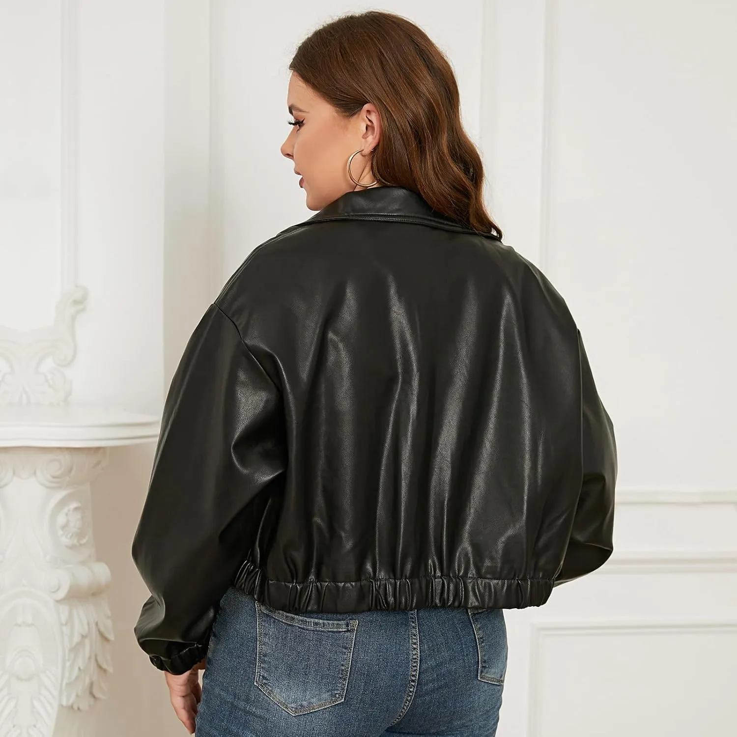 Byinns Women's Faux Leather Belted Motorcycle Jacket Standard & Plus Sizes Short PU Jacket Zip Up Outwear Casual Coats