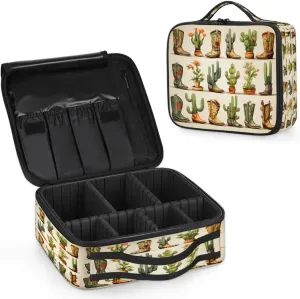 Cactus Makeup Bag for Travel, Cosmetic Bag with Dividers Toiletry Storage Boots Portable Organizer Train Case for Cosmetics Makeup Brushes Jewelry