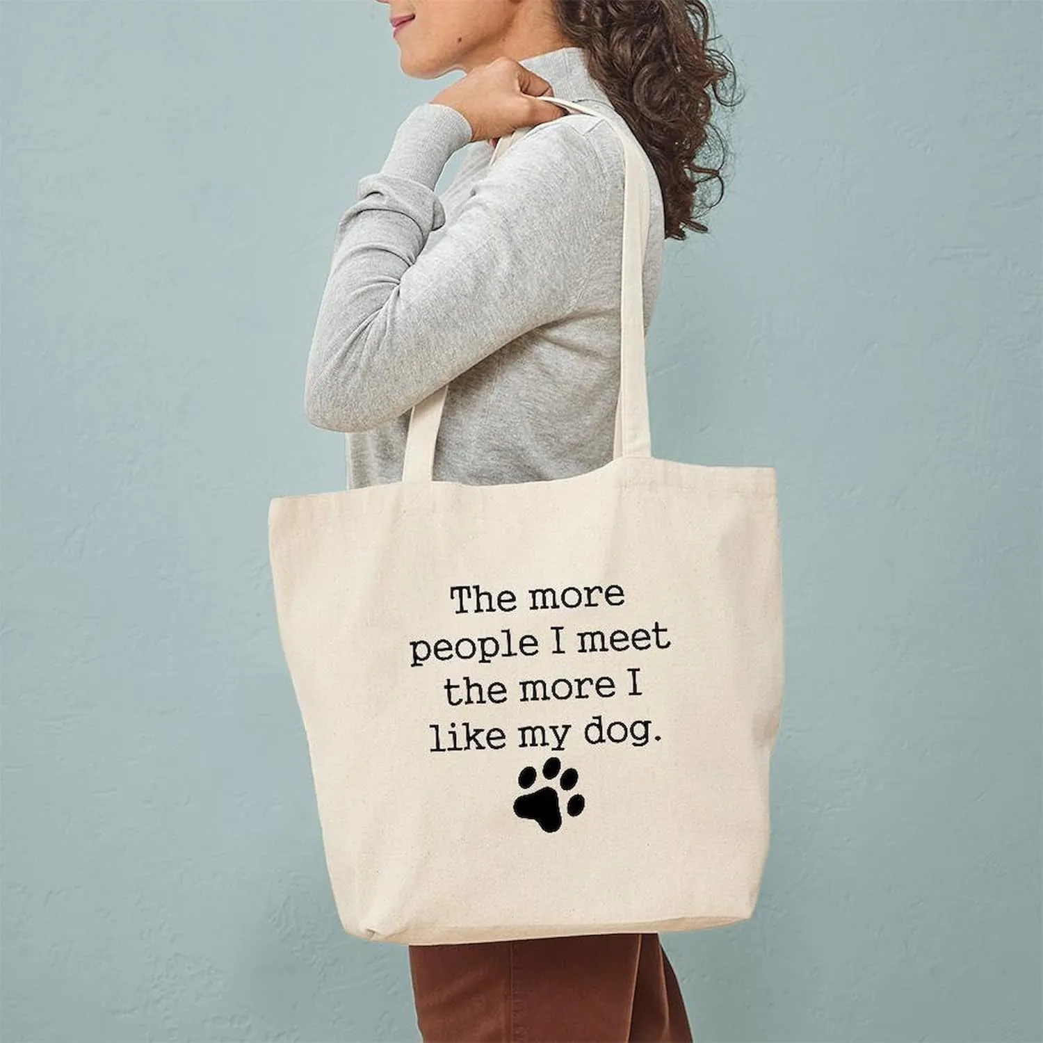 CafePress The More I Like My Dog Tote Bag Natural Canvas Tote Bag, Reusable Shopping Bag