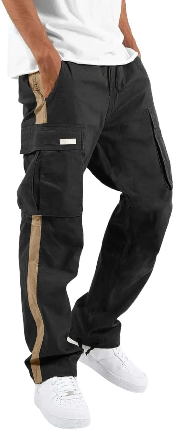 Cargo Pants for Men Relaxed Fit Fleece Sweatpants Stretch Elastic Waist Jogger Baggy Sports Pants Drawstring Sports