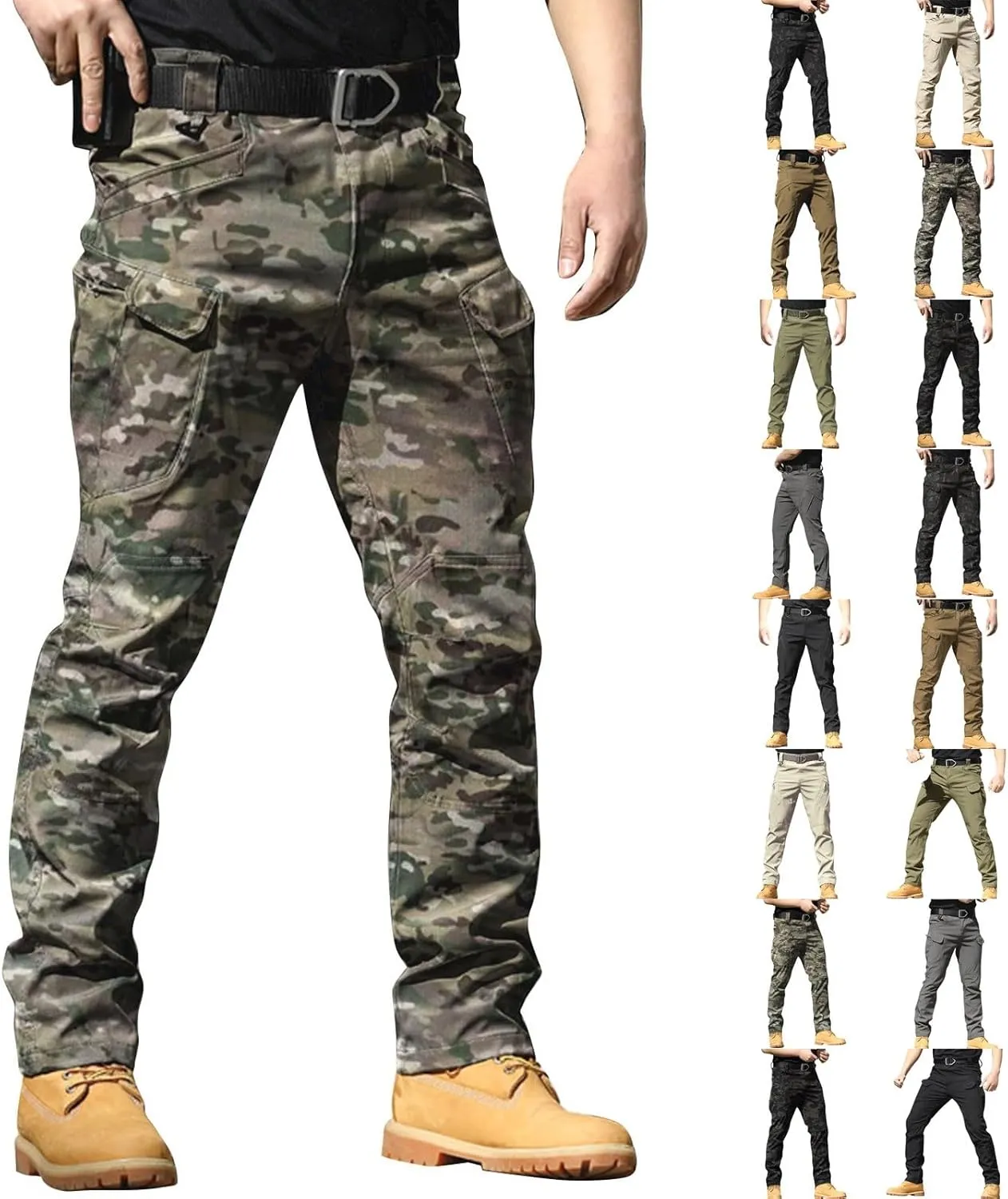 Cargo Pants for Men Straight Leg Slim Fit Pants Waterproof Casual Pants with Multi Pocket Elastic Waist Pants