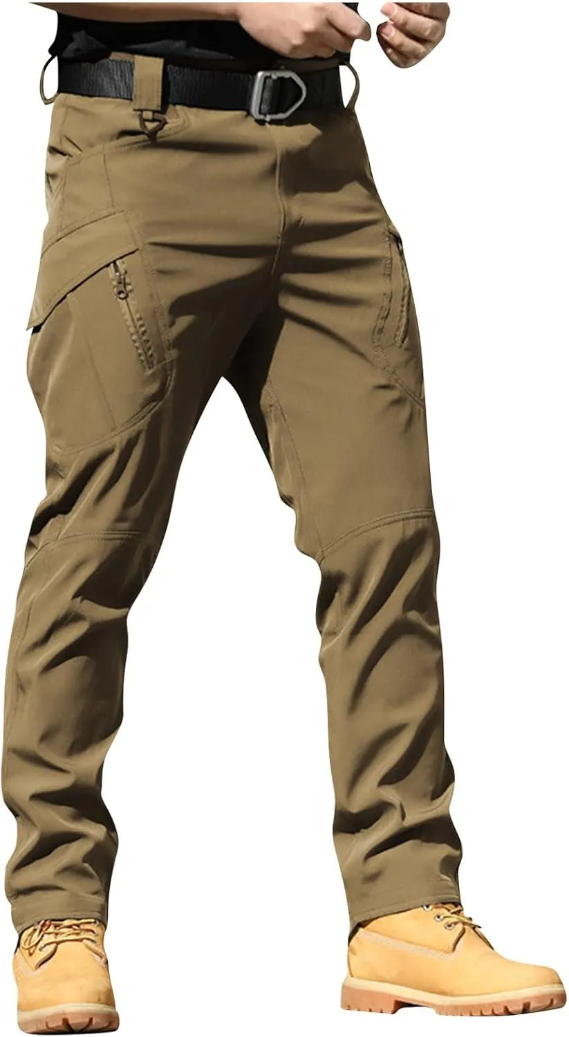 Cargo Pants for Men Straight Leg Slim Fit Pants Waterproof Casual Pants with Multi Pocket Elastic Waist Pants