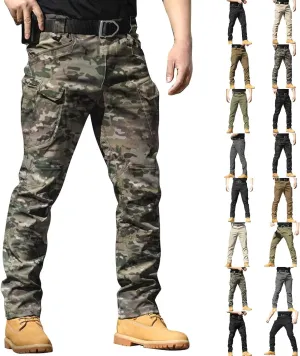 Cargo Pants for Men Straight Leg Slim Fit Pants Waterproof Casual Pants with Multi Pocket Elastic Waist Pants
