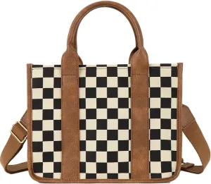 Checkered Crossbody Bag Women Canvas Tote Handbag Checkered Purse Satchels Hobo Bags Slouchy Shoulder Bag for Work Travel