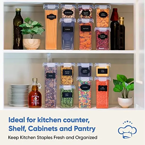 Chef's Path Airtight Food Storage Containers Set with Lids (24 Pack) for Kitchen and Pantry Organization - BPA Free Kitchen Canisters for Cereal, Rice, Flour & Oats - With Marker, Labels & Spoons