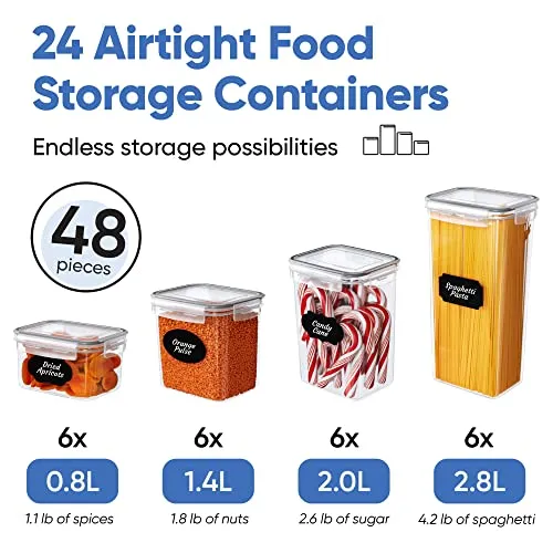 Chef's Path Airtight Food Storage Containers Set with Lids (24 Pack) for Kitchen and Pantry Organization - BPA Free Kitchen Canisters for Cereal, Rice, Flour & Oats - With Marker, Labels & Spoons