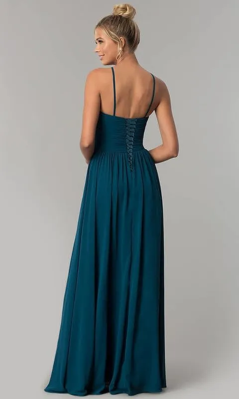 Chiffon Halter Bridesmaid Dresses for Women Long A Line Pleated Evening Formal Dress for Wedding Prom Dress