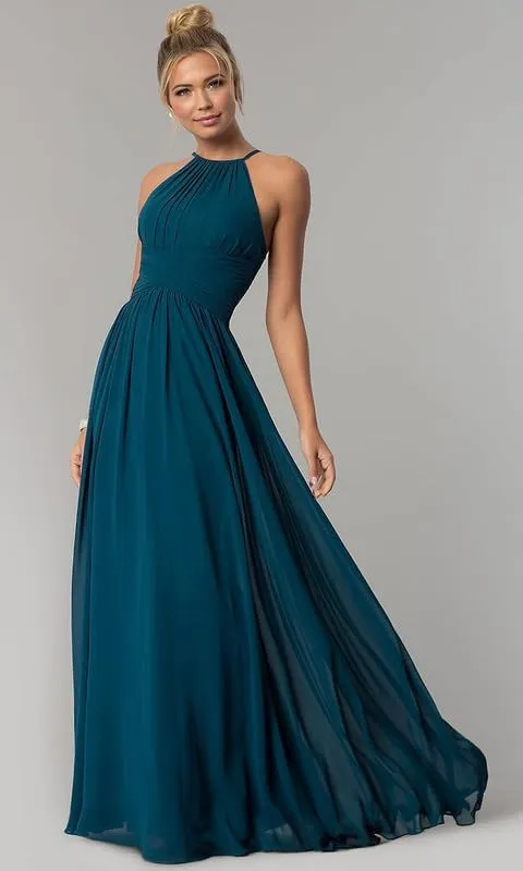 Chiffon Halter Bridesmaid Dresses for Women Long A Line Pleated Evening Formal Dress for Wedding Prom Dress