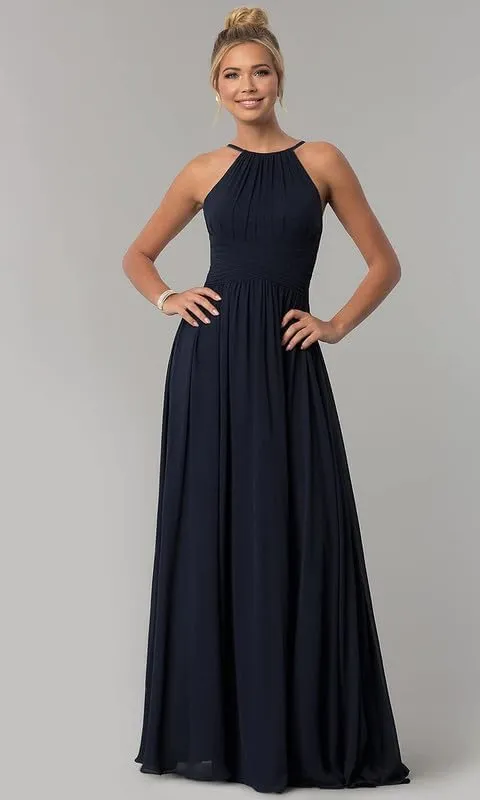 Chiffon Halter Bridesmaid Dresses for Women Long A Line Pleated Evening Formal Dress for Wedding Prom Dress