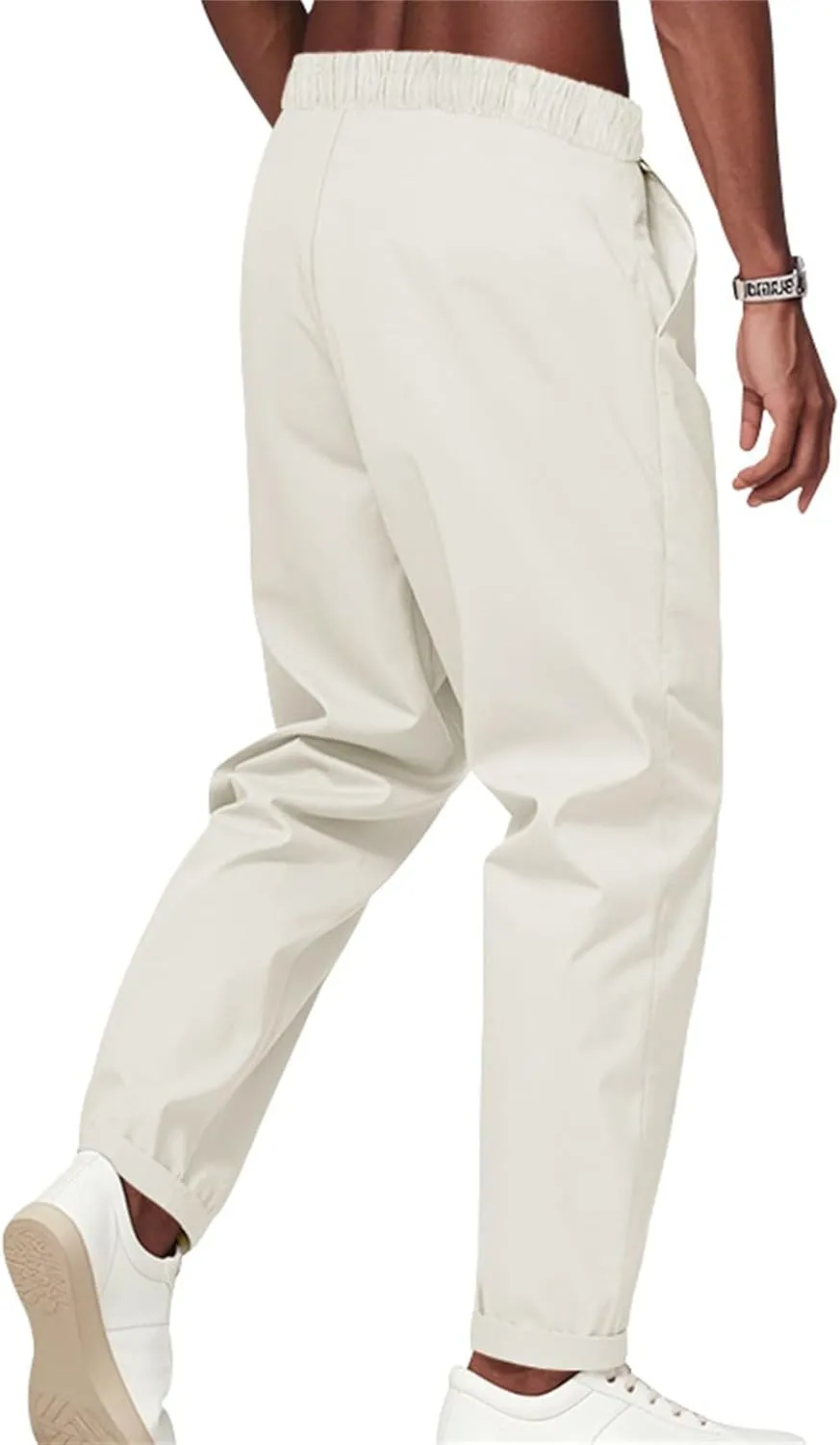 Chino Pants Men Slim Fit Drawstring Waist Dress Pants with Pockets Lightweight Straight Leg Business Casual Pants