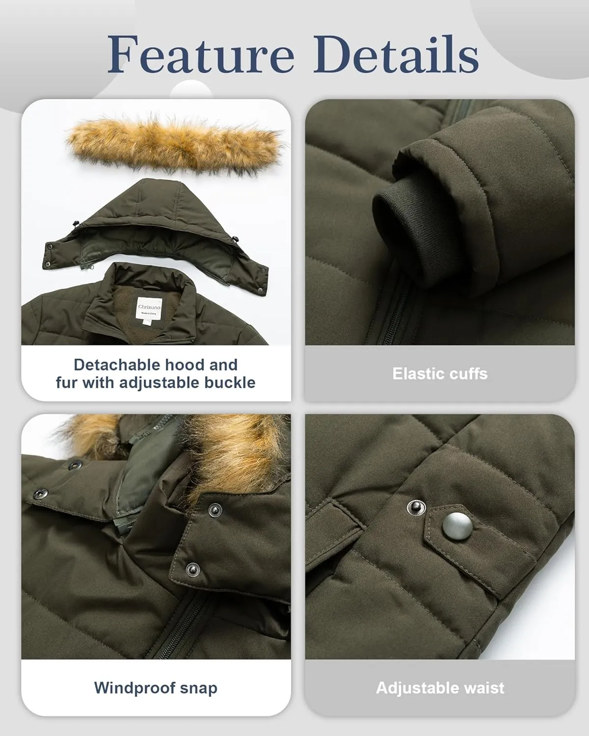 Chrisuno Women's Plus Size Winter Puffer Jacket Warm Long Winter Coats Quilted Waterproof Fleece Lined Detachable Fur Hood