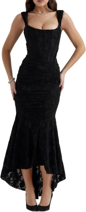 Chvity Women Sexy Bodycon Sleeveless Maxi Dress Summer Backless Fishtail Dress Floral Ruched Cocktail Party Cami Dress