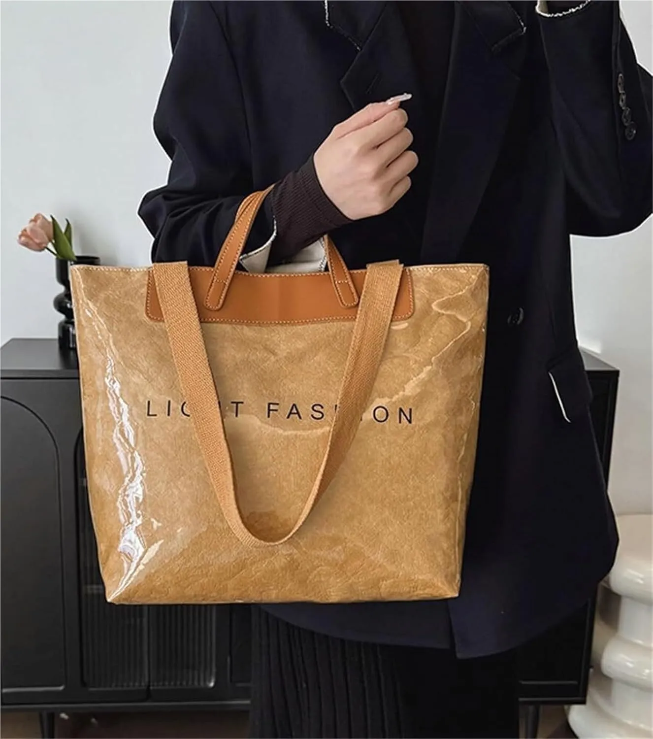 Clear PVC Tote Bag for Women Letters Print Large Plastic Shoulder Bags Handbags for Work Travel