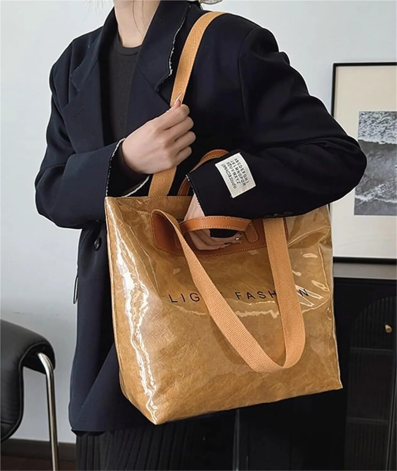 Clear PVC Tote Bag for Women Letters Print Large Plastic Shoulder Bags Handbags for Work Travel