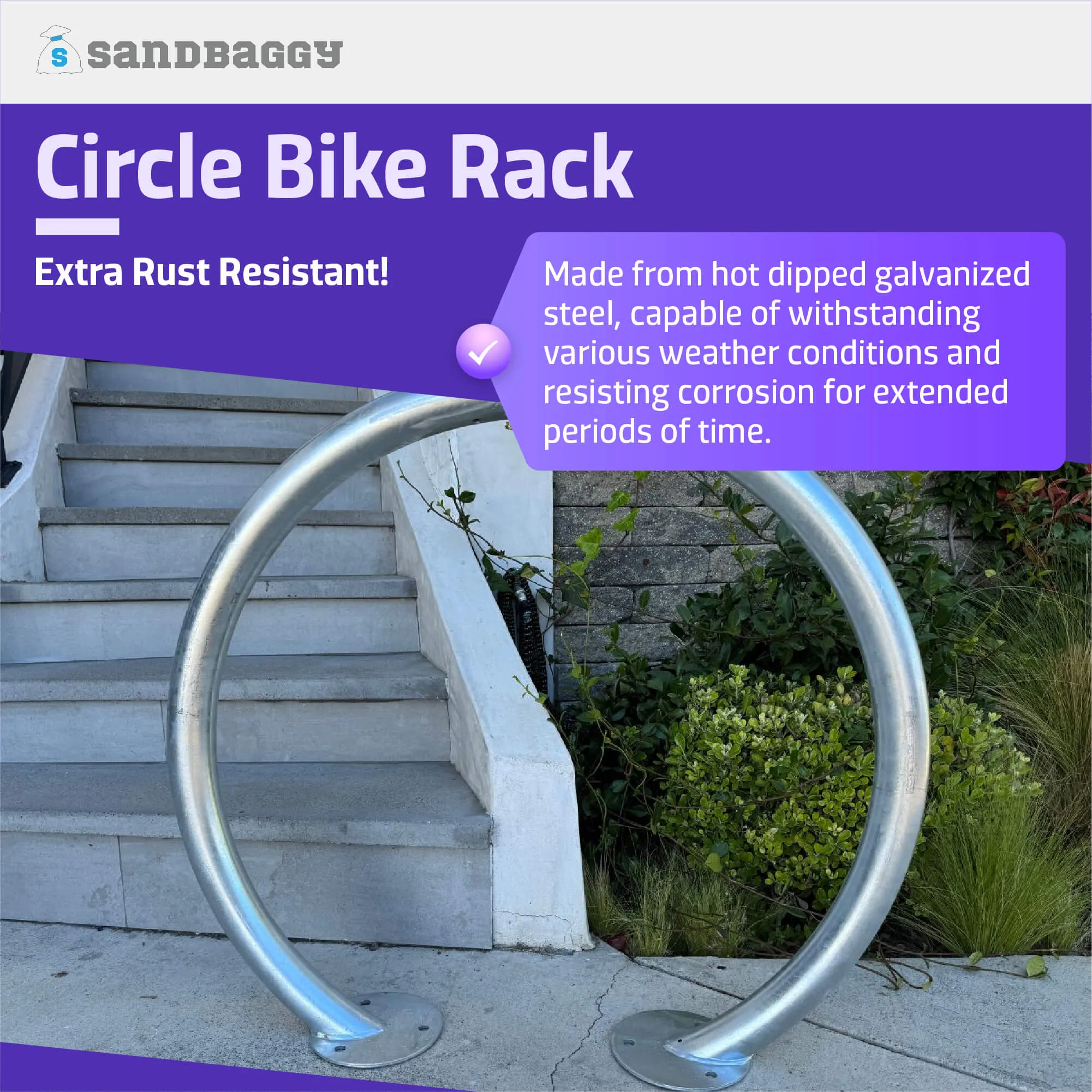 Commercial Circle Bike Racks - Surface Mount - Galvanized Steel - 2 Bike Capacity